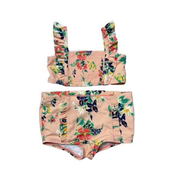 Janie and Jack Peach Floral Two Piece Swim Suit Size 18 to 24 months - Picture 1 of 4